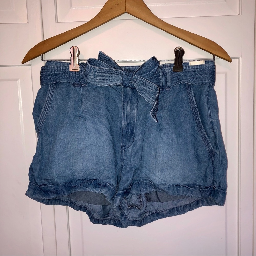 NEW Abercrombie & Fitch Denim Tie Shorts Jeans Blue Chambray Bow Girly